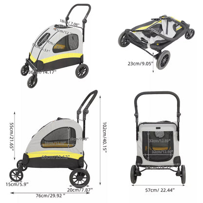 Large Dog Stroller – Foldable Pet Pushchair with Doors