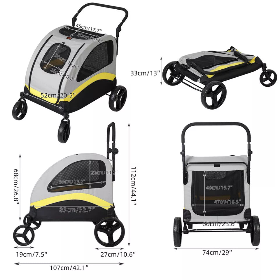 Large Dog Stroller – Foldable Pet Pushchair with Doors