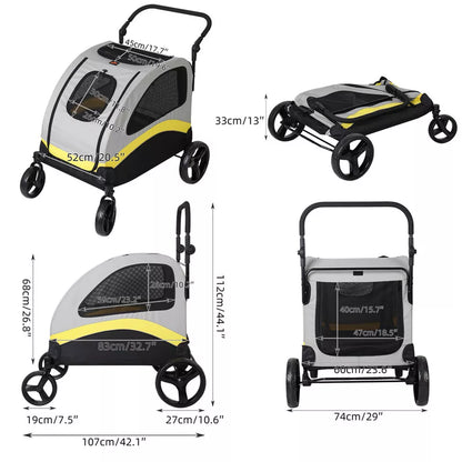 Large Dog Stroller – Foldable Pet Pushchair with Doors