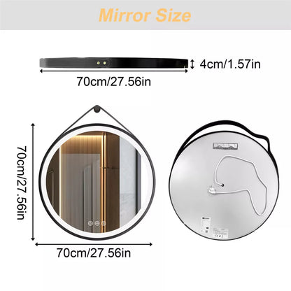 Round LED Bathroom Mirror with Anti-Fog & Black Frame