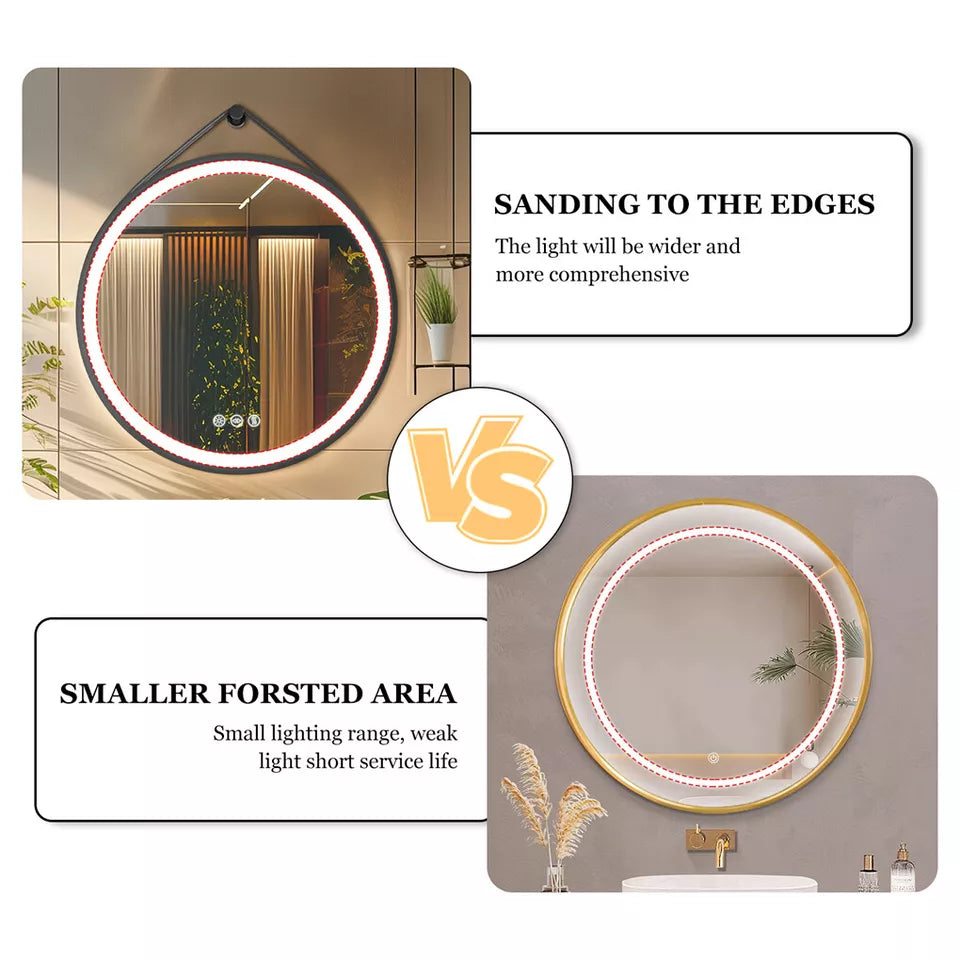 Round LED Bathroom Mirror with Anti-Fog & Black Frame