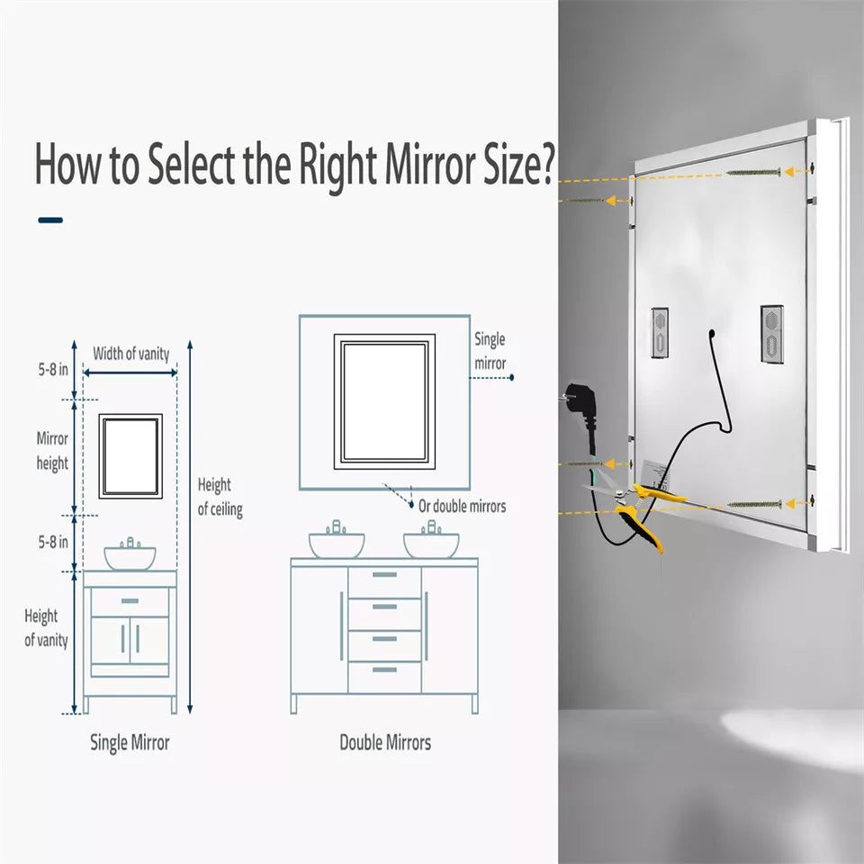 Square LED Bathroom Mirror with Bluetooth & Anti-Fog