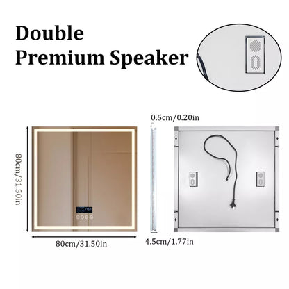 Square LED Bathroom Mirror with Bluetooth & Anti-Fog