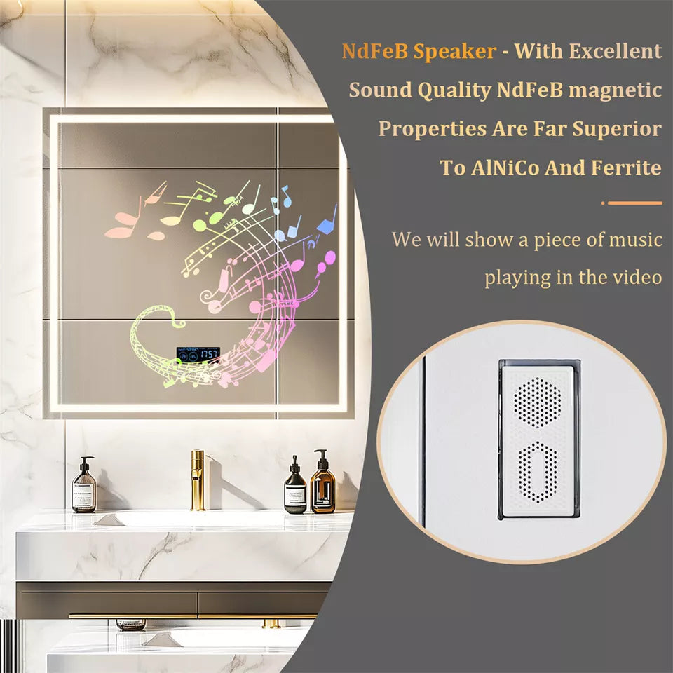 Square LED Bathroom Mirror with Bluetooth & Anti-Fog
