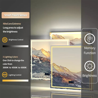 Square LED Bathroom Mirror with Bluetooth & Anti-Fog