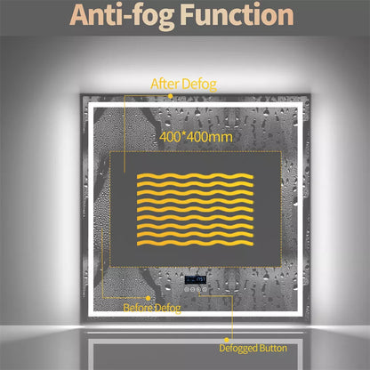 Square LED Bathroom Mirror with Bluetooth & Anti-Fog