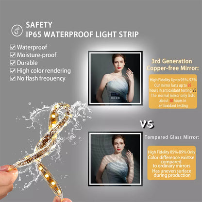 Square LED Bathroom Mirror with Bluetooth & Anti-Fog