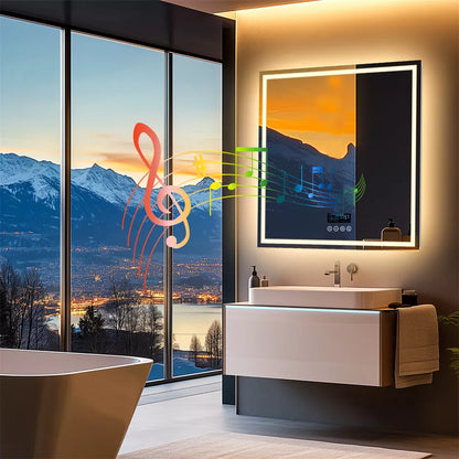 Square LED Bathroom Mirror with Bluetooth & Anti-Fog