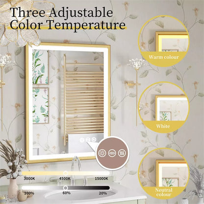 Gold Aluminum LED Bathroom Mirror with Anti-Fog