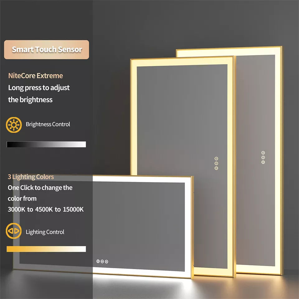 Gold Aluminum LED Bathroom Mirror with Anti-Fog