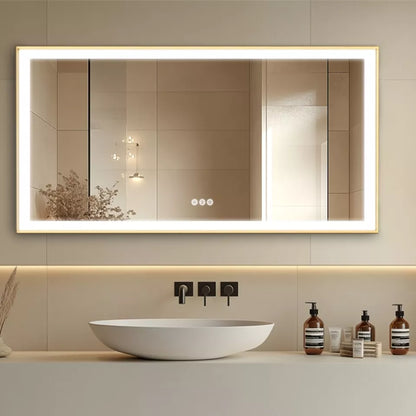 Gold Aluminum LED Bathroom Mirror with Anti-Fog