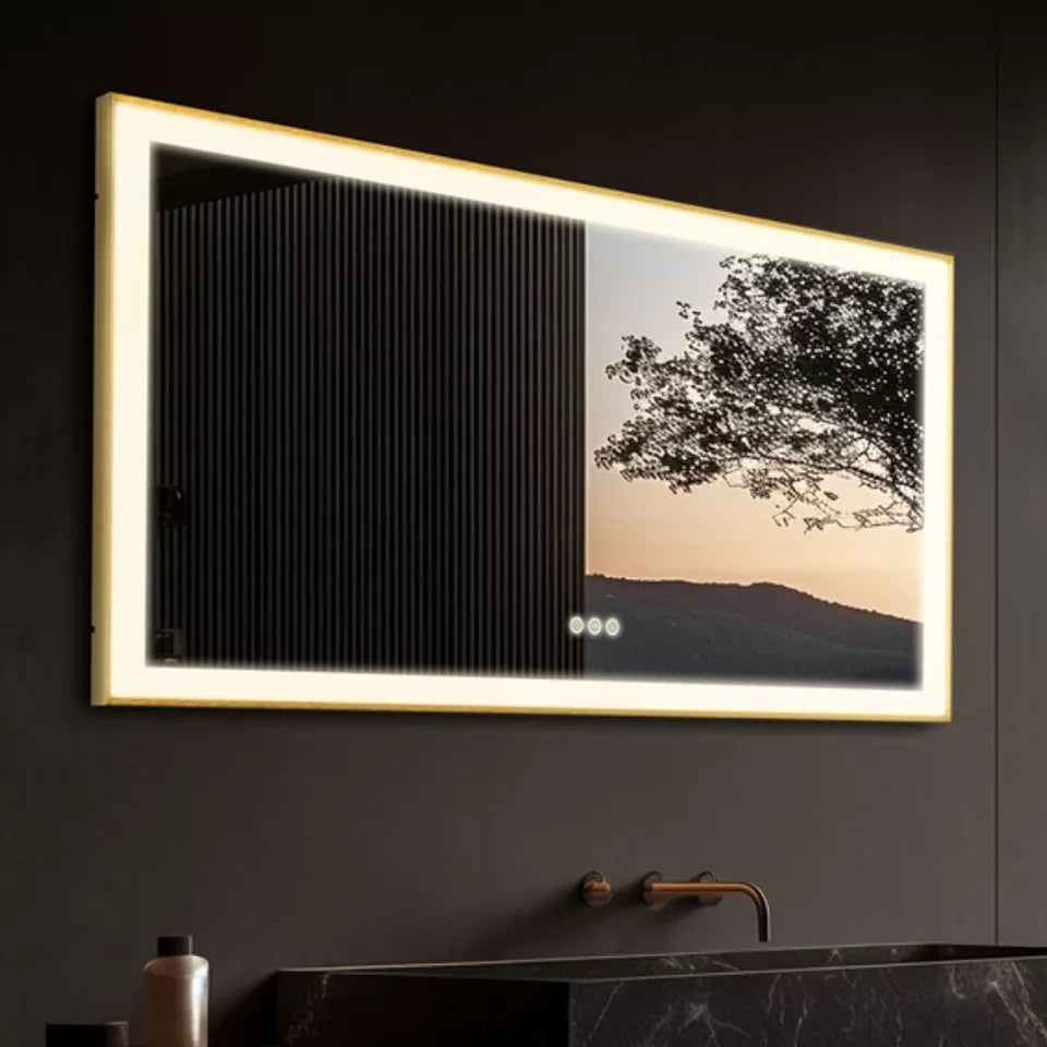 Gold Aluminum LED Bathroom Mirror with Anti-Fog