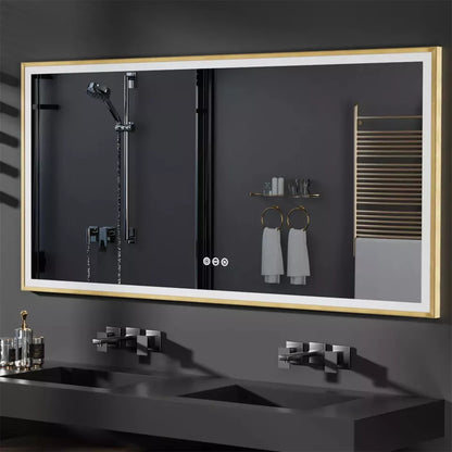 Gold Aluminum LED Bathroom Mirror with Anti-Fog