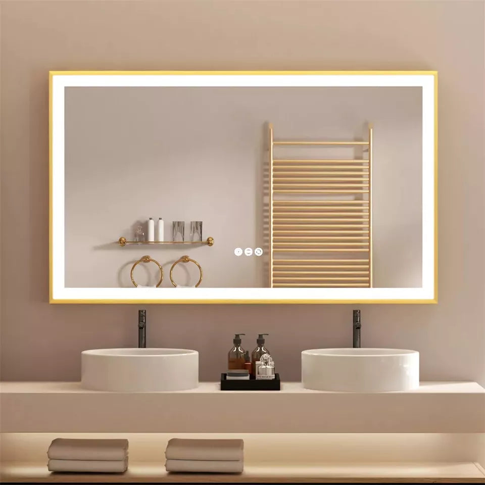 Gold Aluminum LED Bathroom Mirror with Anti-Fog