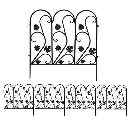 5-Piece Decorative Garden Fence Black Metal Wire Patio