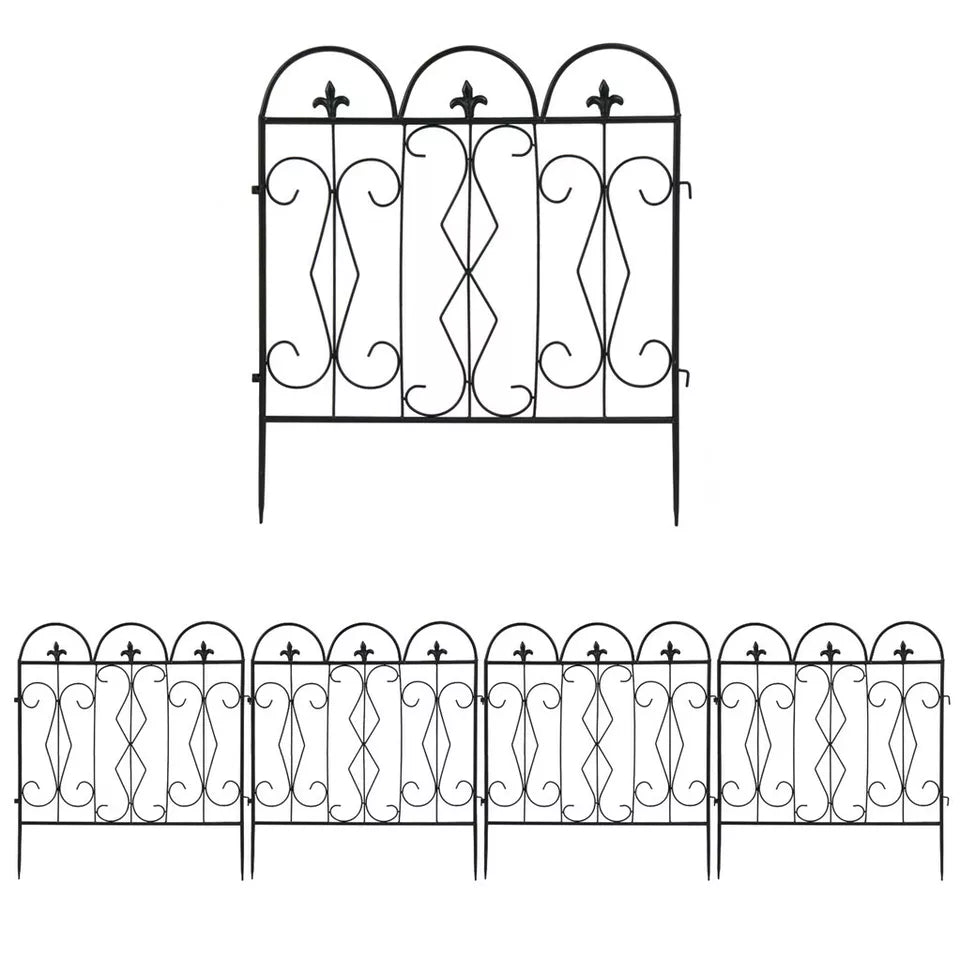 5-Piece Decorative Garden Fence Black Metal Wire Patio