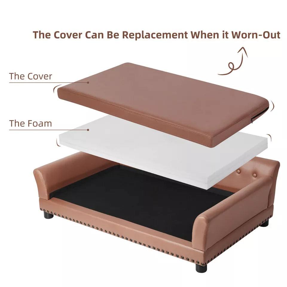 Large Leather Velvet Dog Sofa Lounge Bed( Brown)