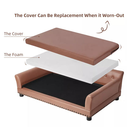 Large Leather Velvet Dog Sofa Lounge Bed( Brown)