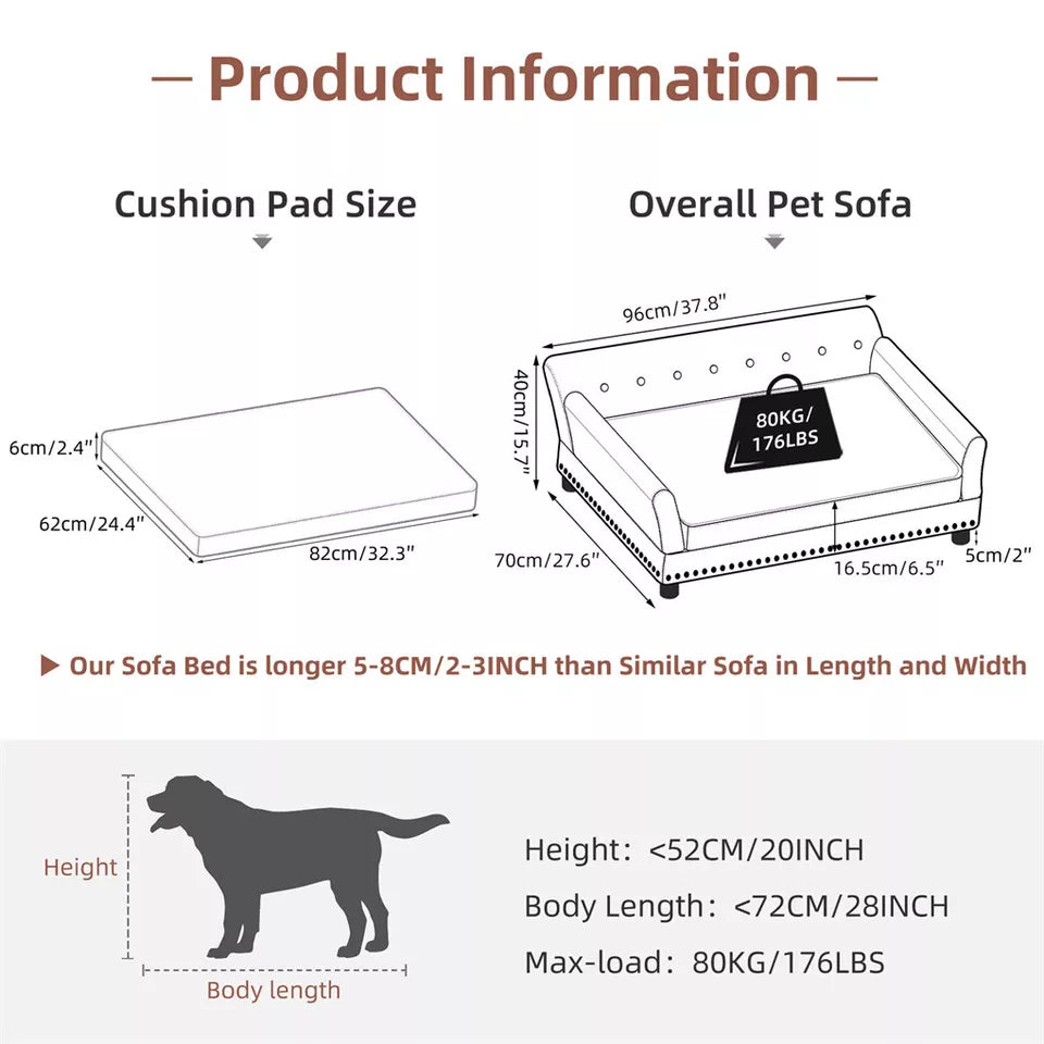 Large Leather Velvet Dog Sofa Lounge Bed( Brown)