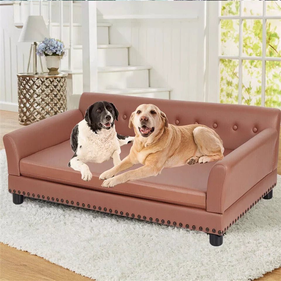 Large Leather Velvet Dog Sofa Lounge Bed( Brown)