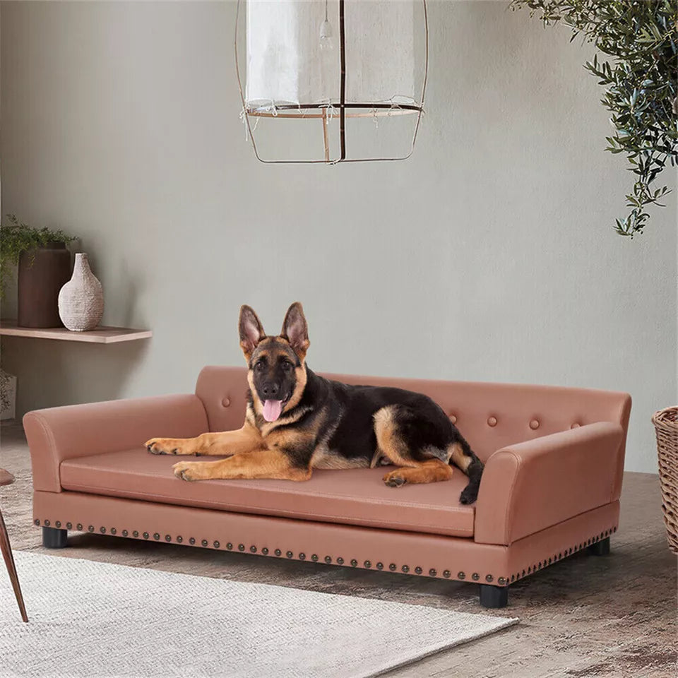 Large Leather Velvet Dog Sofa Lounge Bed( Brown)