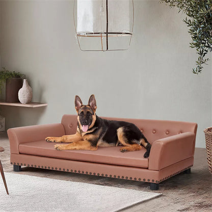 Large Leather Velvet Dog Sofa Lounge Bed( Brown)