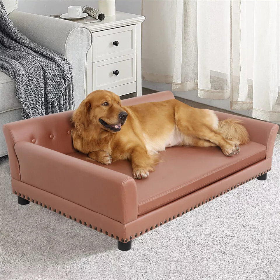 Large Leather Velvet Dog Sofa Lounge Bed( Brown)