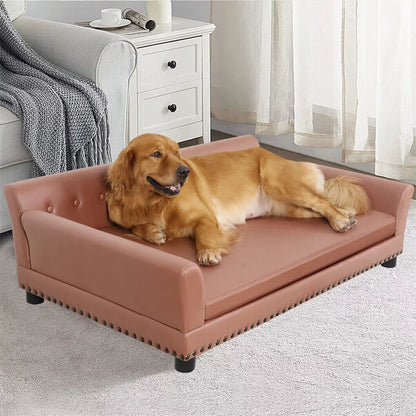Large Leather Velvet Dog Sofa Lounge Bed( Brown)
