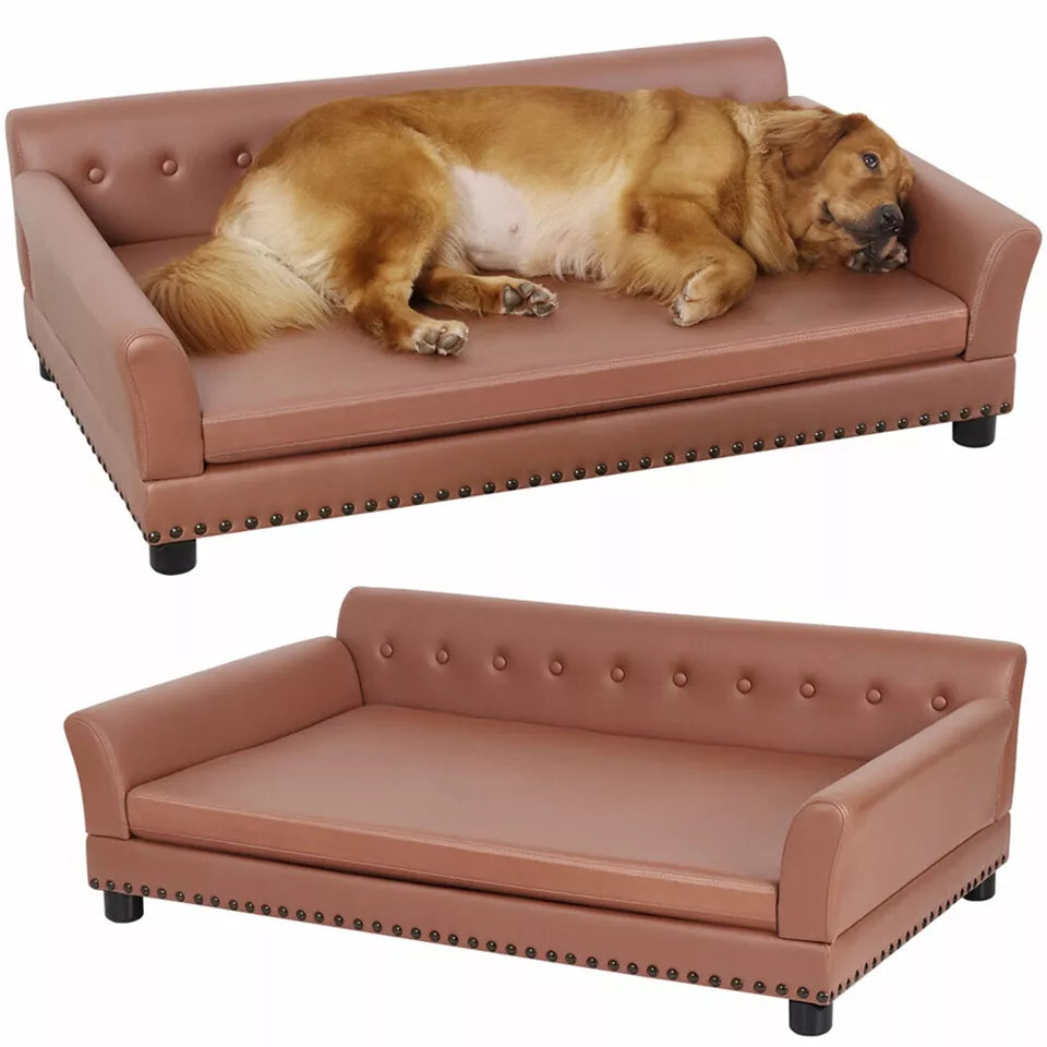 Large Leather Velvet Dog Sofa Lounge Bed( Brown)