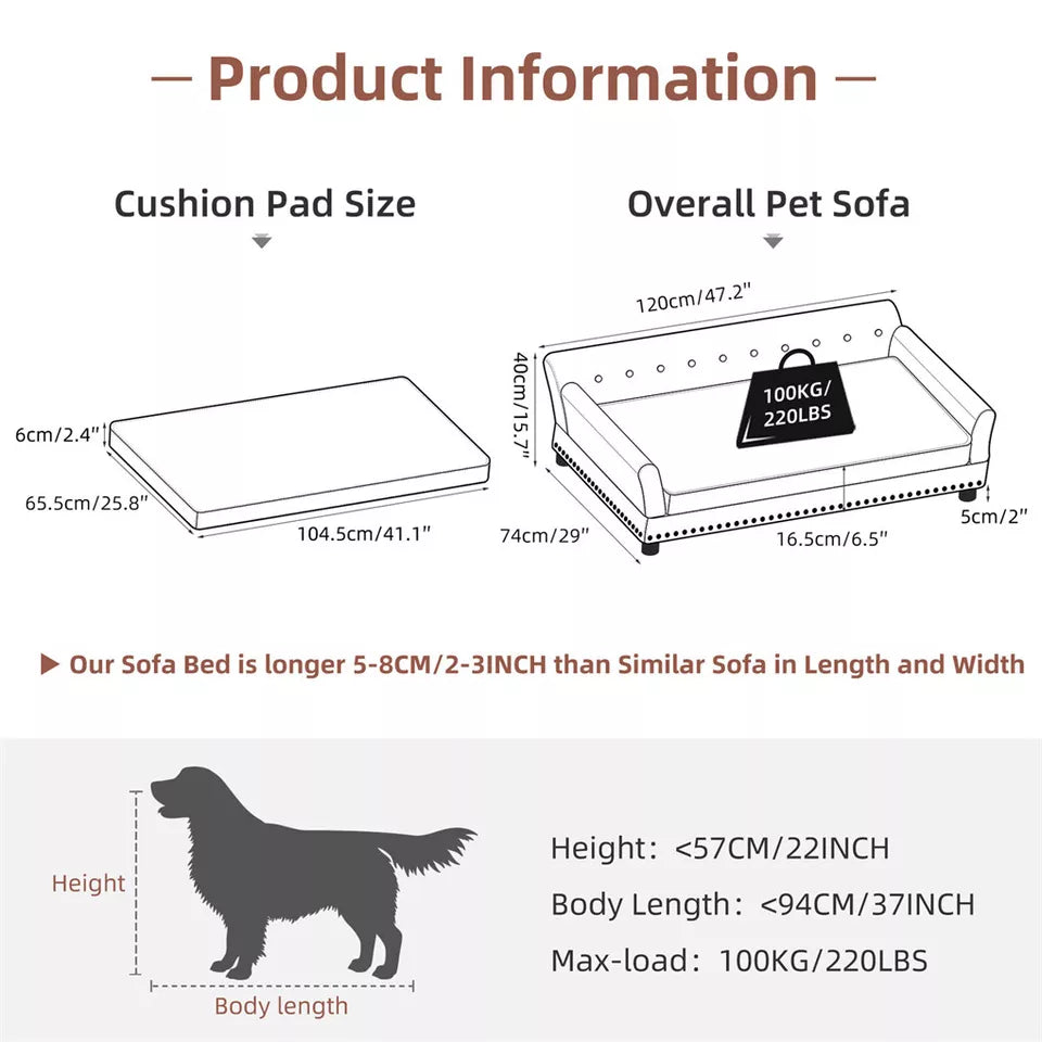 Large Leather Velvet Dog Sofa Lounge Bed( Grey)