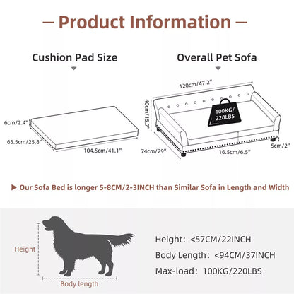 Large Leather Velvet Dog Sofa Lounge Bed( Grey)
