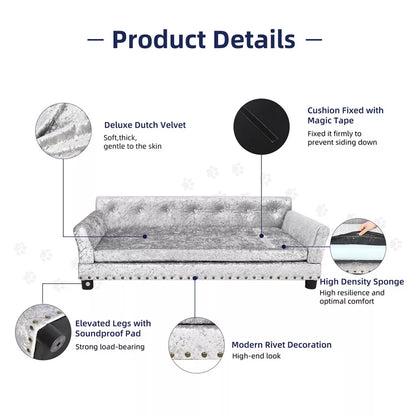 Large Leather Velvet Dog Sofa Lounge Bed( Grey)