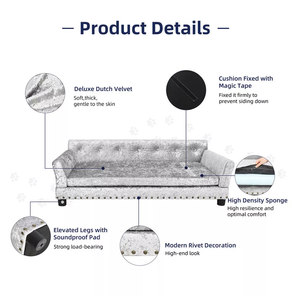 Large Leather Velvet Dog Sofa Lounge Bed( Grey)