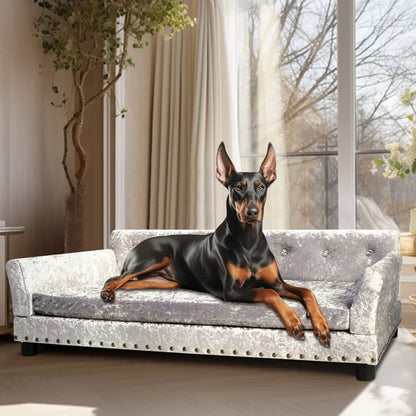 Large Leather Velvet Dog Sofa Lounge Bed( Grey)