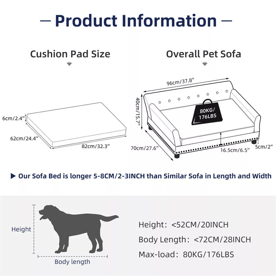 Large Leather Velvet Dog Sofa Lounge Bed( Grey)