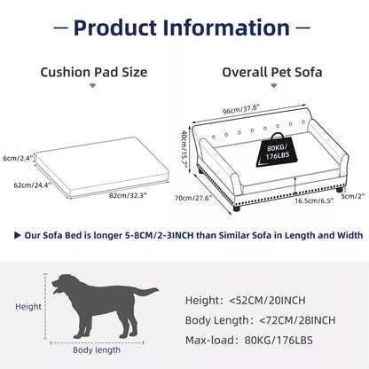 Large Leather Velvet Dog Sofa Lounge Bed( Grey)