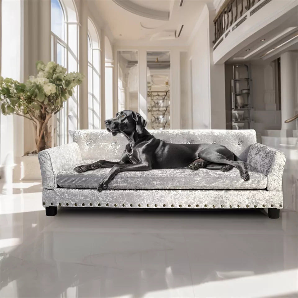 Large Leather Velvet Dog Sofa Lounge Bed( Grey)