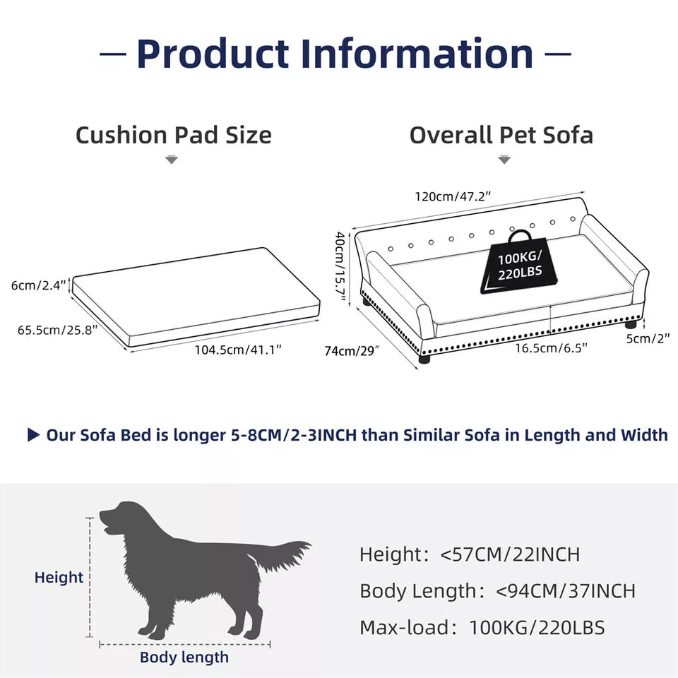 Large Leather Velvet Dog Sofa Lounge Bed( Grey)