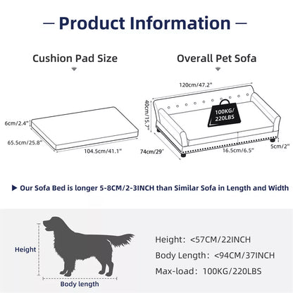 Large Leather Velvet Dog Sofa Lounge Bed( Grey)