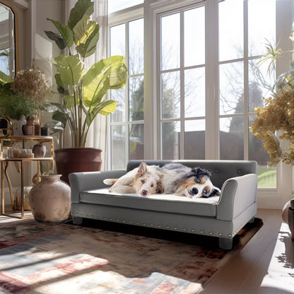 Large Microfiber Leather Velvet Dog Sofa Lounge Bed( Grey)
