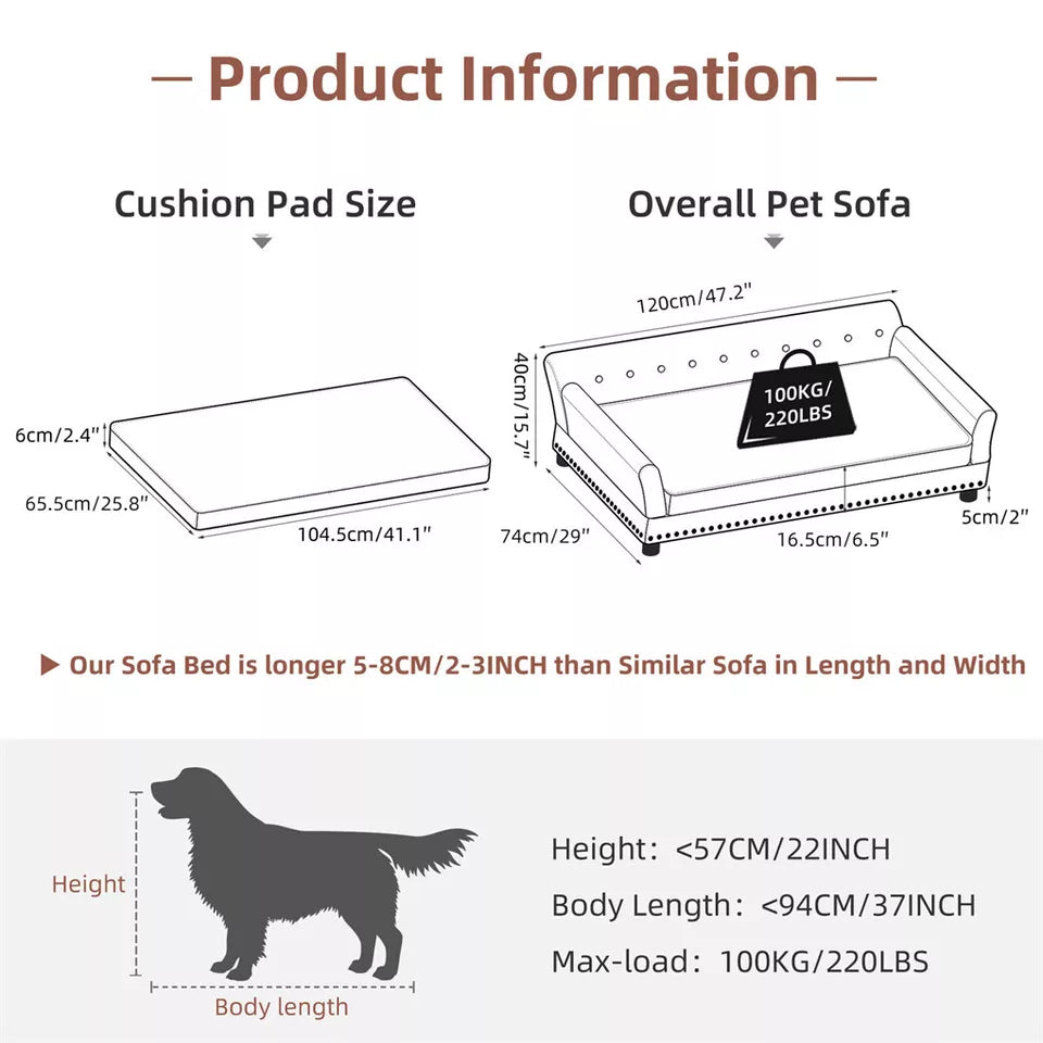 Large Microfiber Leather Velvet Dog Sofa Lounge Bed( Grey)