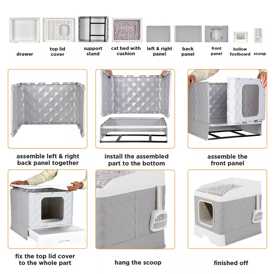 Large Hooded Cat Litter Box with Enclosed Top
