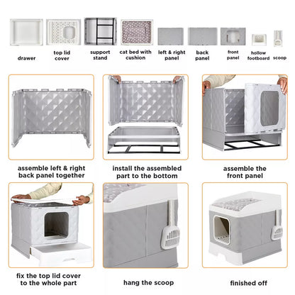 Large Hooded Cat Litter Box with Enclosed Top