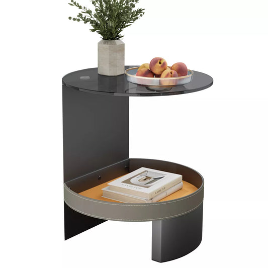 Buy 2-Tier Leather Side Table Online