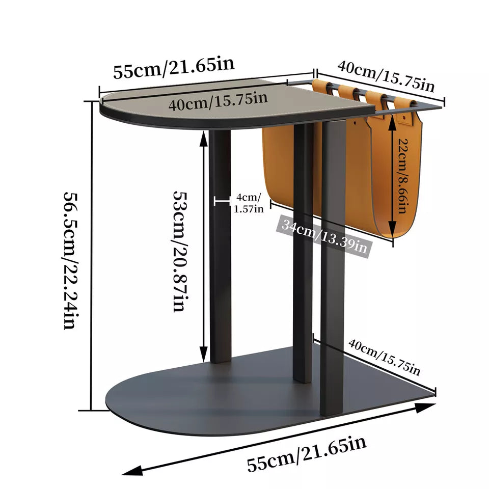 Stylish Leather Side Table with Rack