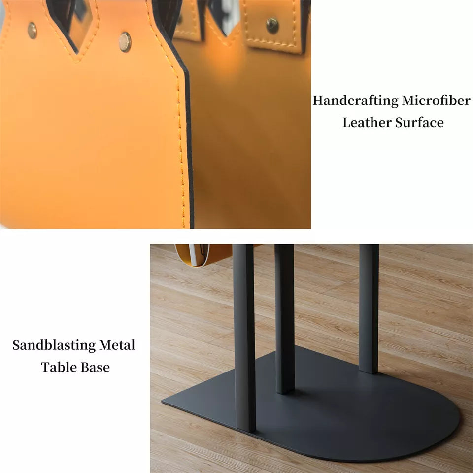 Side Table with Leather Finish and Rack