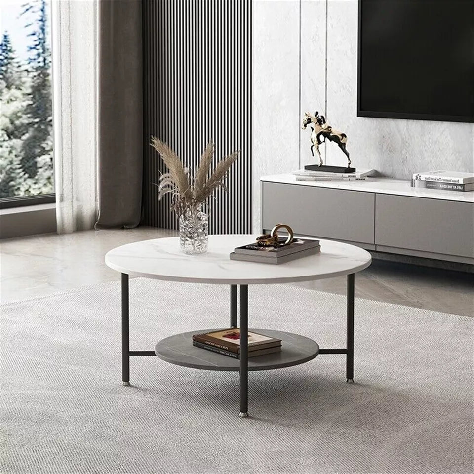 Elegant 2-Tier Glossy Marble Coffee Table