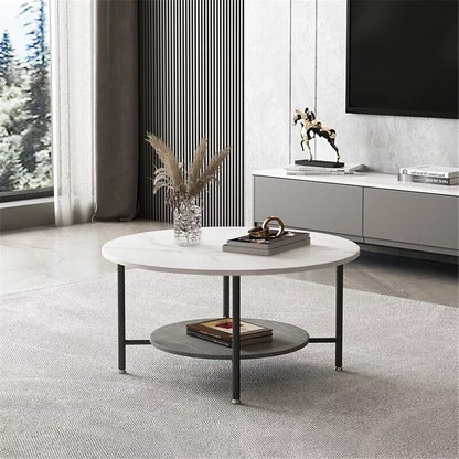 Elegant 2-Tier Glossy Marble Coffee Table