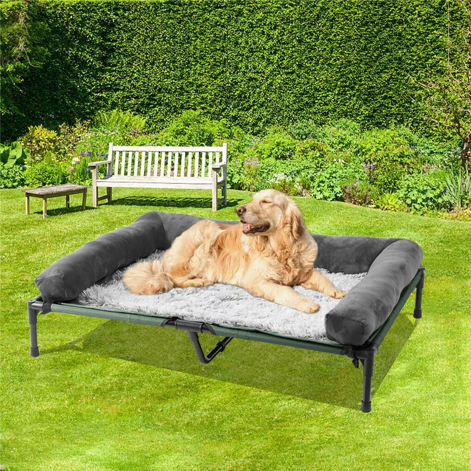 Oversized Cooling Elevated Dog Bed with Bolster Lounger