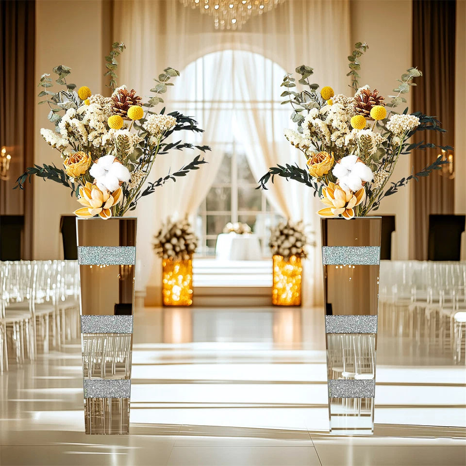 Elegant Standing Vase with Crushed Diamond and Mirror Look